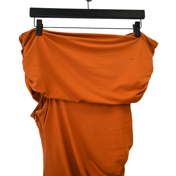Halston Aliana Mini Dress Size 8 Orange Off the Shoulder Jersey Ruched Cocktail - Picture 4 of 7